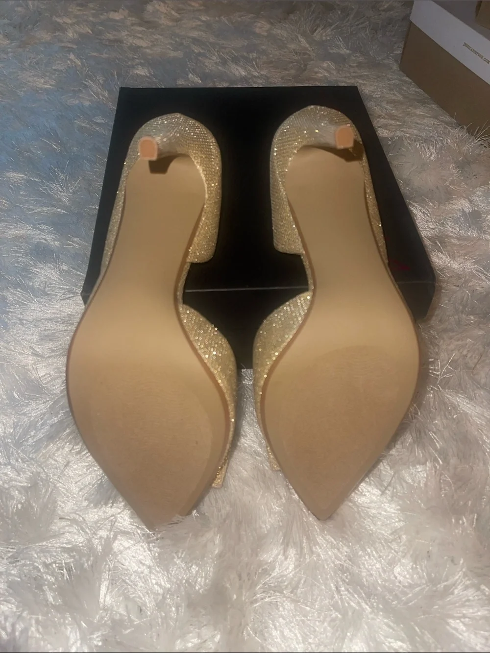 Brand new***Betsey Johnson Gold Glitter Peep-Toe Stilettos